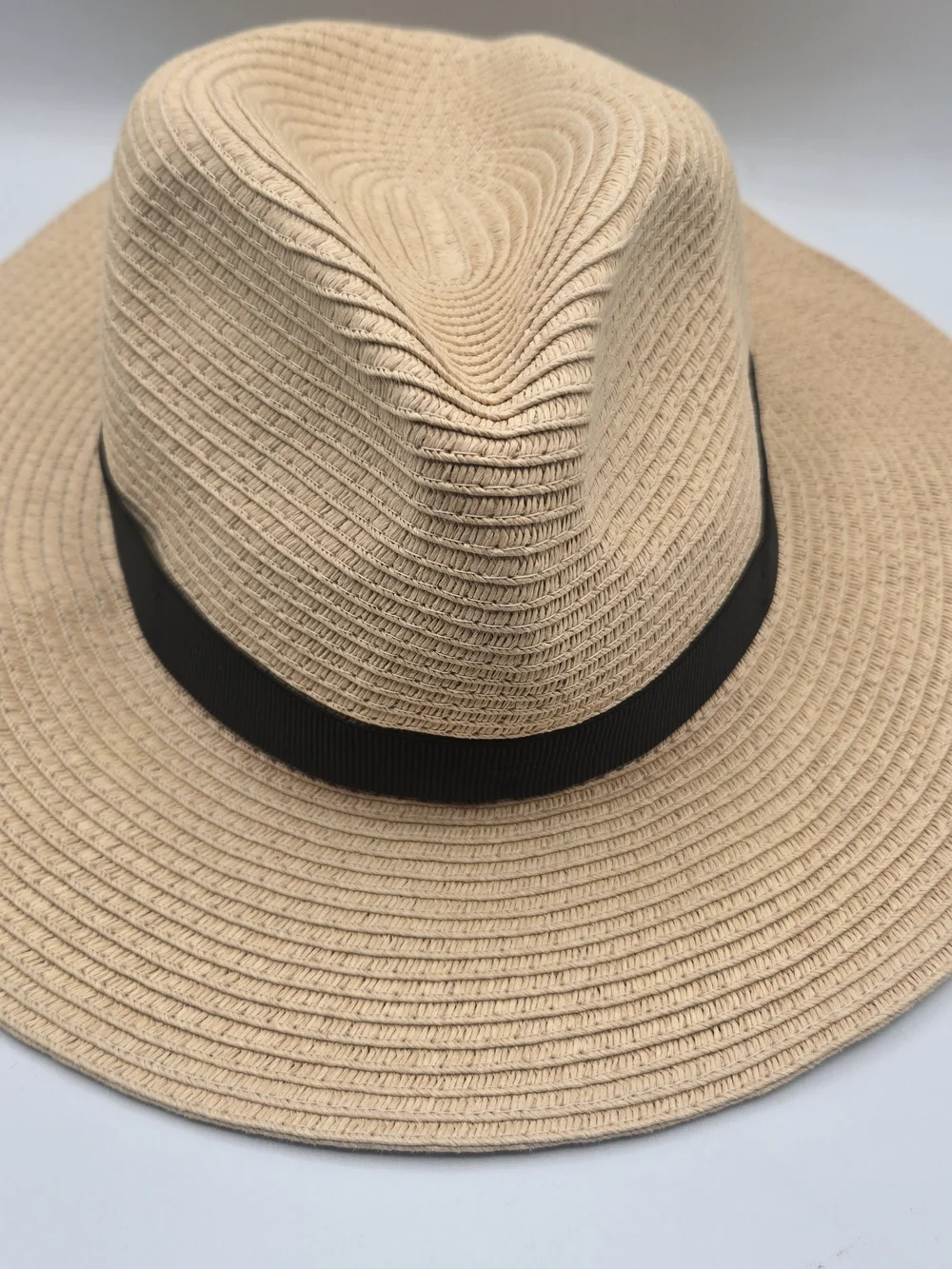 J.Crew Factory Straw Fedora Hat Natural Black Band M/L Packable Summer Sun Hat